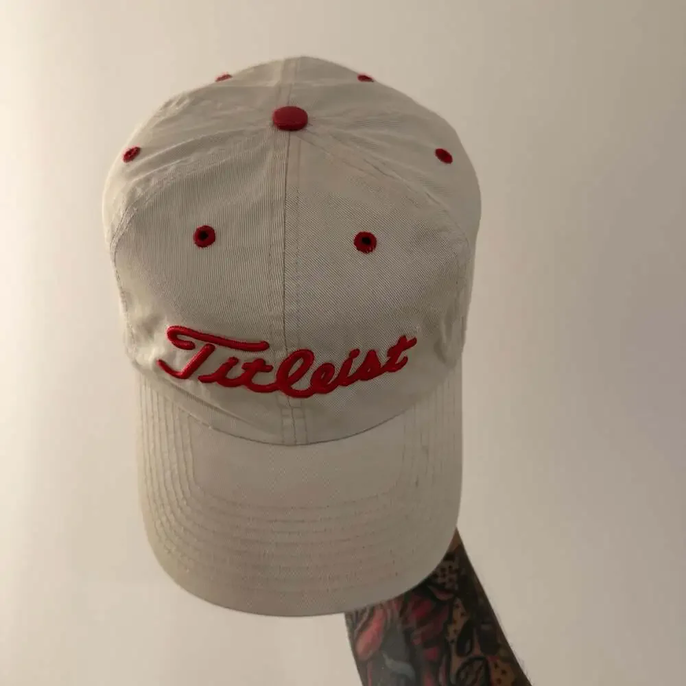 Titleist Beige Cotton Strapback Hat with Embroidered Nebraska Cornhuskers N Logo